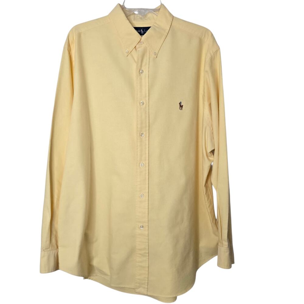 Ralph Lauren VTG Dress Shirt Yellow Mens L/XL 17 34/35 Classic Fit Oxford
